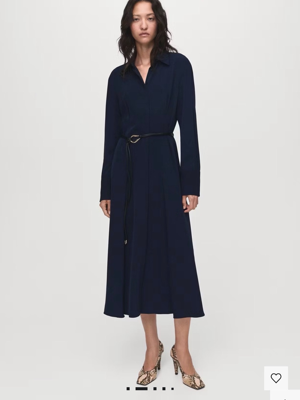 Mango Navy Long-Sleeve Shirt Dress